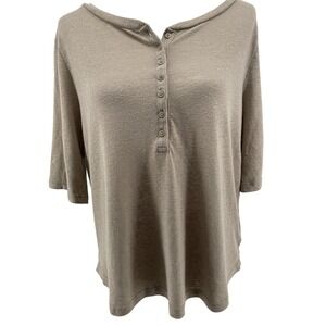 Gap Henley Linen Tee Top Womens Medium Light Brown Metallic Shimmer Cottagecore